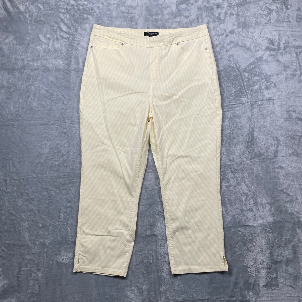 Mario Serrani Italy Pull On Pants Womens L Yellow Pinstripe Cropped‎